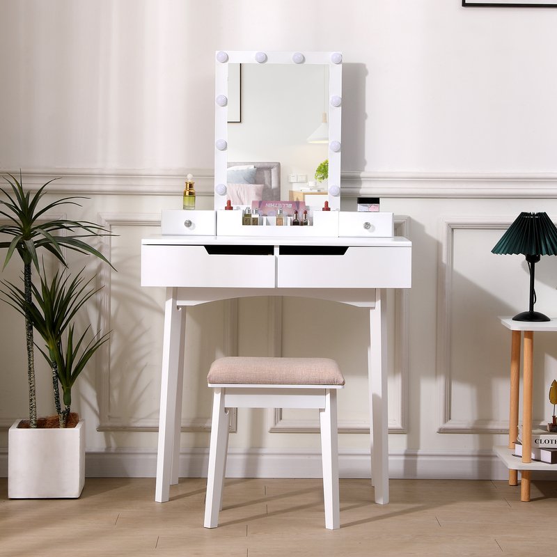 Sleek modern MDF dressing table with minimalist design, integrated LED lighting and soft-close drawers for contemporary bedrooms