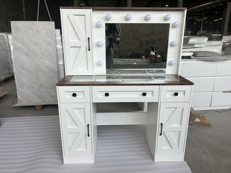 Humidity-resistant MDF dressing table with waterproof laminate, sturdy frame, and anti-warping design for tropical climates.