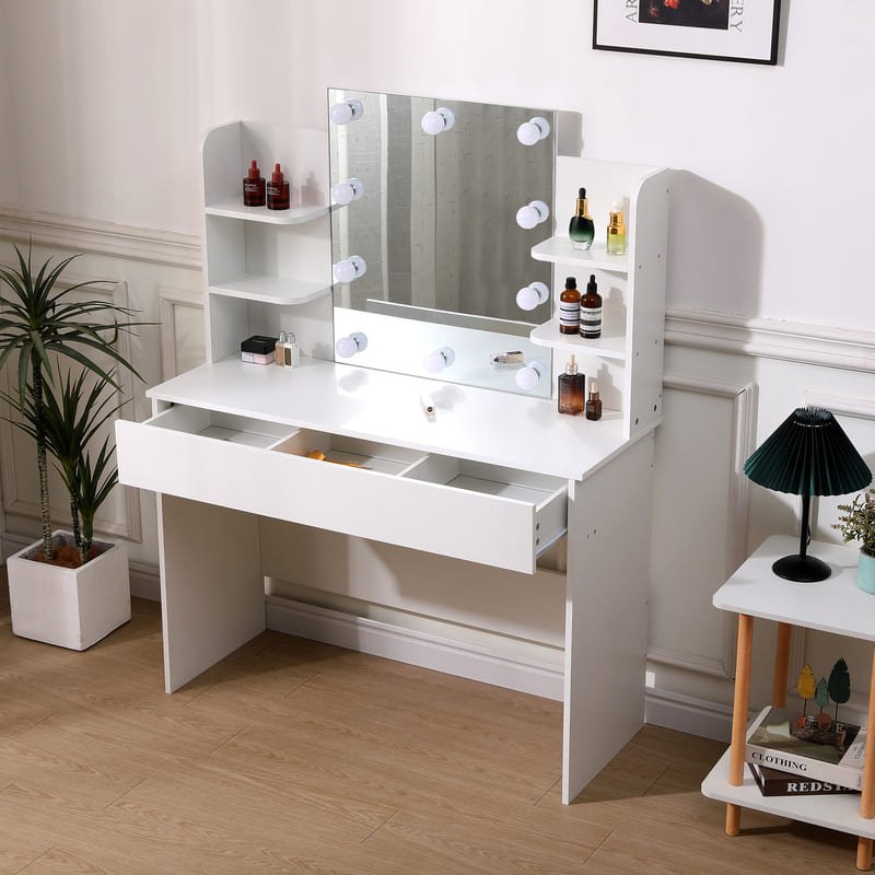 Sustainable MDF dressing table with low-VOC finish, recycled materials, and eco-conscious design for green bedrooms.