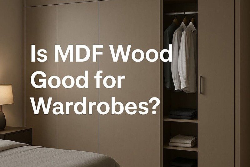 A sleek collection of MDF wardrobes in various finishes—matte, gloss, and wood grain—featuring sliding doors, built-in mirrors, and spacious storage compartments.