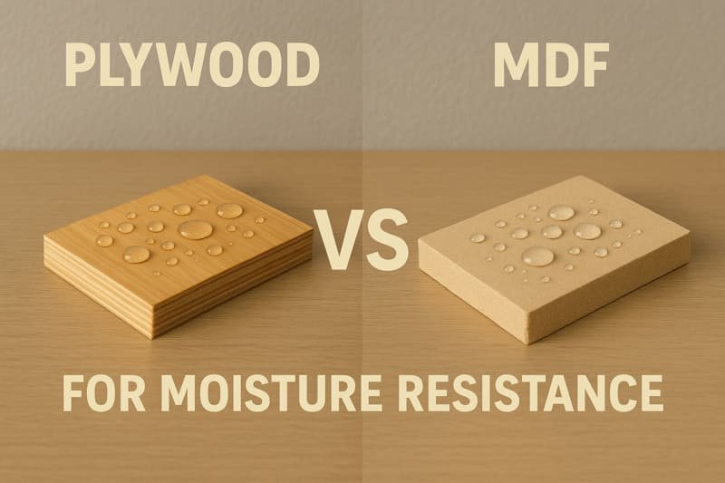 Side-by-side comparison of plywood and MDF boards highlighting moisture resistance differences.