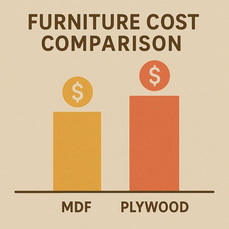 Cost comparison chart of MDF vs plywood for furniture materials, highlighting price differences.