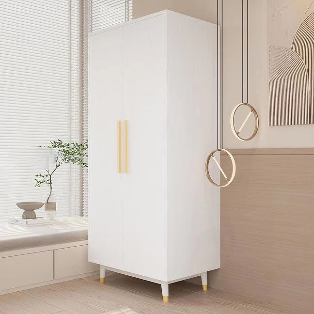 Modern MDF board wardrobe with sliding doors and organized storage shelves for bedroom decor.