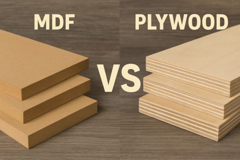 Comparison chart of MDF versus plywood with pros, cons, and uses for furniture and construction.