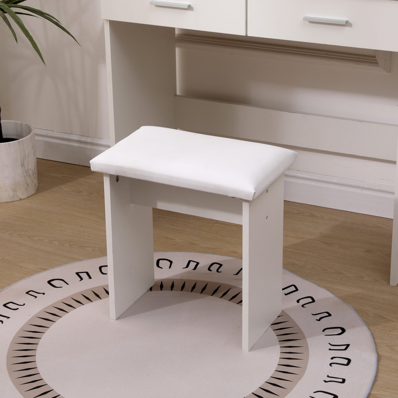 Modern dressing table by leading China manufacturer with mirror and storage drawers in bright room.
