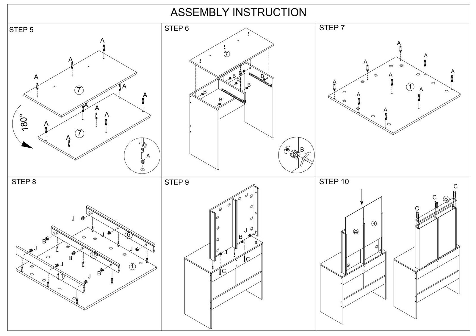 Step-by-step dressing table assembly with tools and easy instructions for modern bedroom furniture setup.