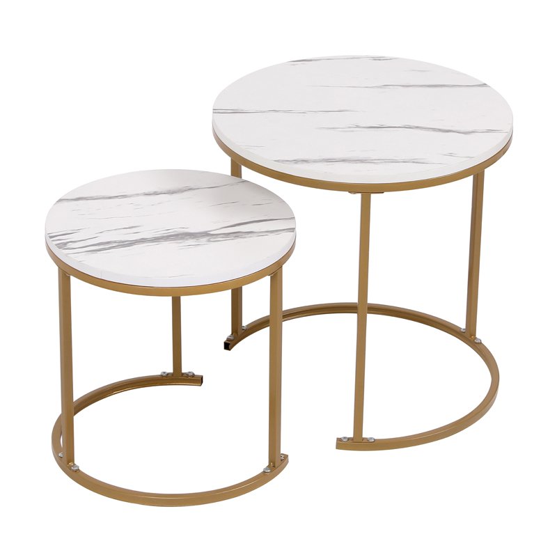 Modern round nesting coffee table set with minimalist design, perfect for living rooms and small spaces.