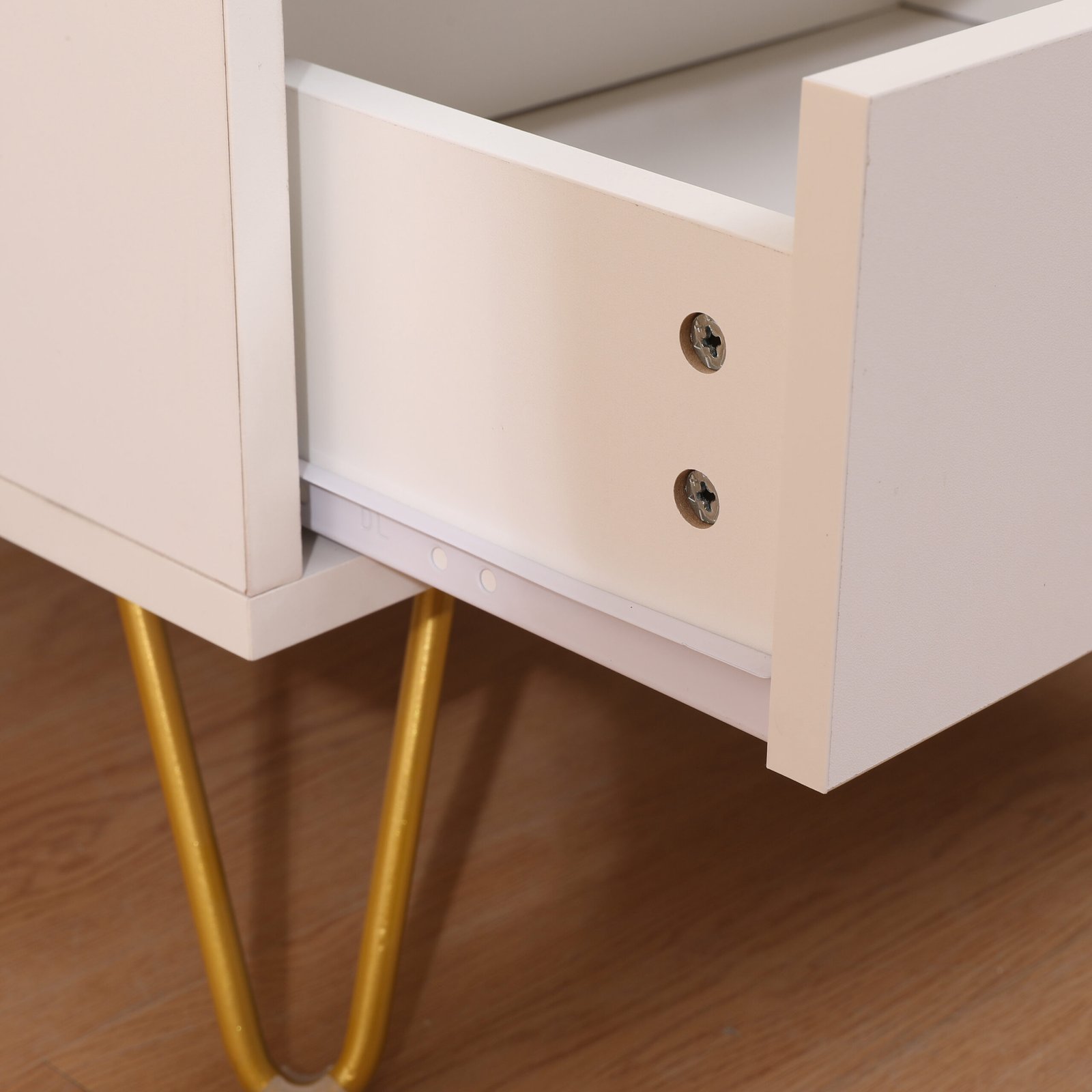 Modern wooden nightstand with two drawers and minimalist design, perfect for bedroom storage solutions.